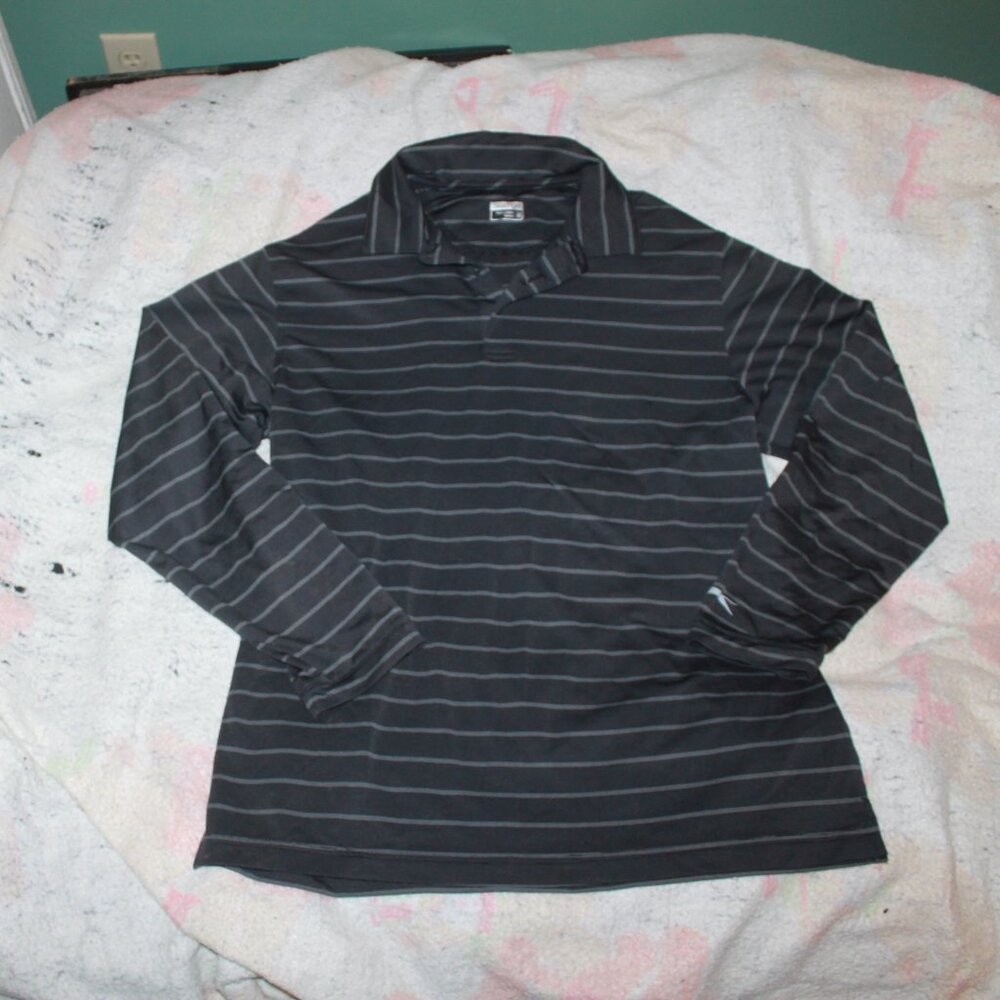 Slazenger Men's Gray and Silver Striped Logo Long Sleeve Golf Polo Size Medium